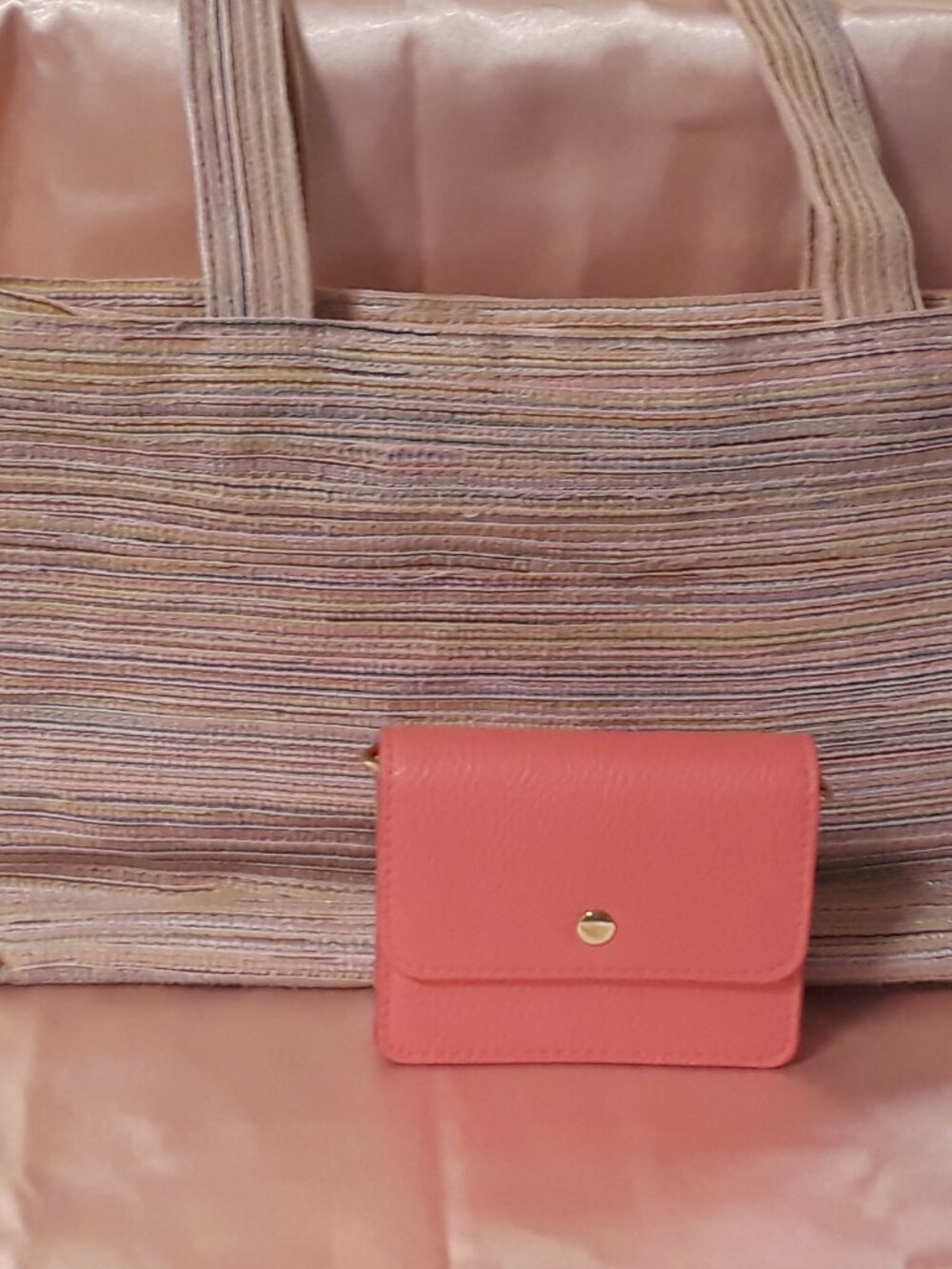 San Diego Hat Co Pastel Pink Woven Straw Style Tote Purse & Pink Coin Wallet Set